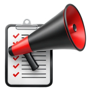 megaphone with a checklist sticker