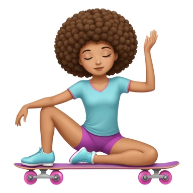 Chica morena con pelo afro durmiendo ,haciendo ejercicio de patinaje y yoga sticker
