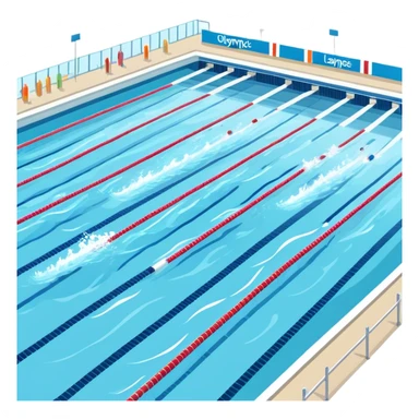 An icon featuring an Olympic swimming pool with multiple lanes and swimmers racing side by side. Splashes and lane dividers highlight the competition atmosphere. Transparent background emphasizes the energy, speed, and intensity of professional swimming events. sticker