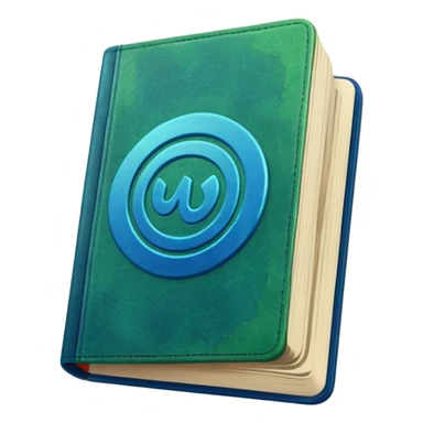 green and blue book with an abstract symbol on it sticker