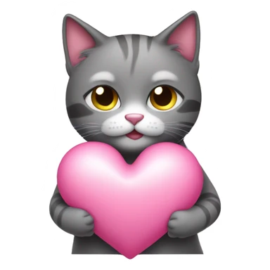 Shy cat holding pink heart sticker