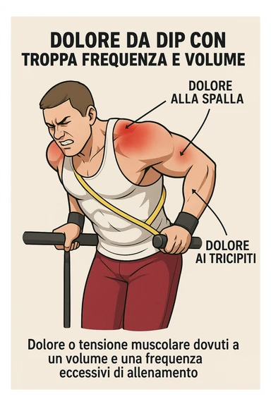 Dolore nel dip per allenamento con troppo volume e troppa frequenza in italiano sticker
