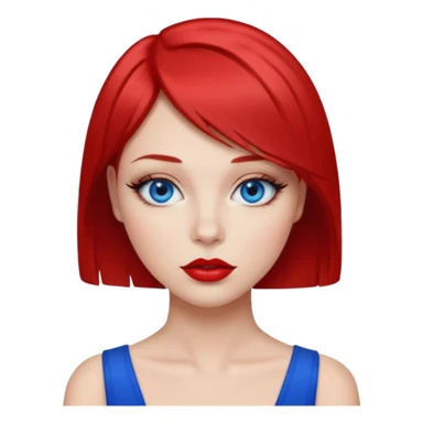 una chica con los labios y los ojos maquillados, de piel blanca con el pelo liso corto pelirrojo y ojos celeste sticker