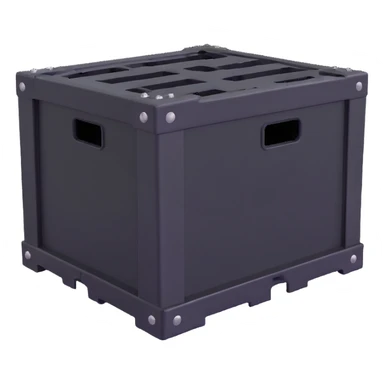 industrial crate, heavy metal with bolts and vents sticker
