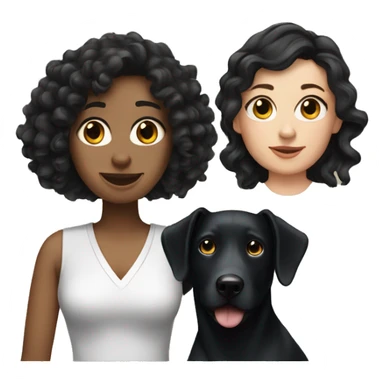 white Woman with black curly hair and a big black dog with small brown markings sticker