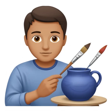A Man Painting Pottery With A Brush sticker