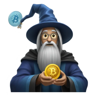wizard holding a bitcoin sticker