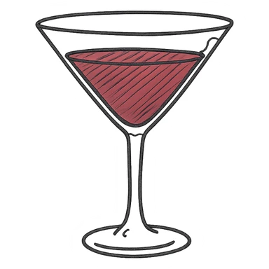 cocktail glass with burgundy-colored drink sticker
