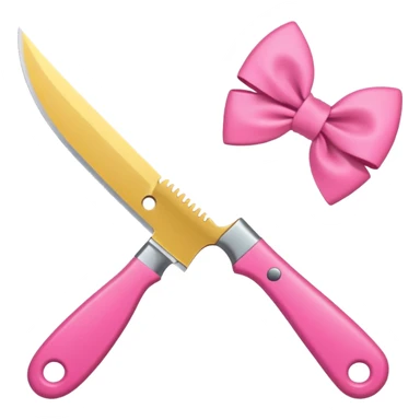 Kitchen knife with a pink bow tied around the handle, emoji style, simple, flat vector, white background, only one object sticker