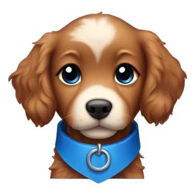 Chibi fluffy dark red retriever puppy with blue collar sticker