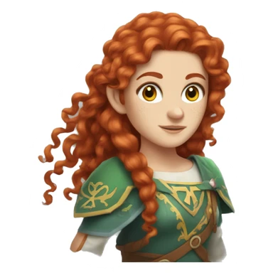 a white girl with long red curly hair and freckles, cosplaying Zelda sticker