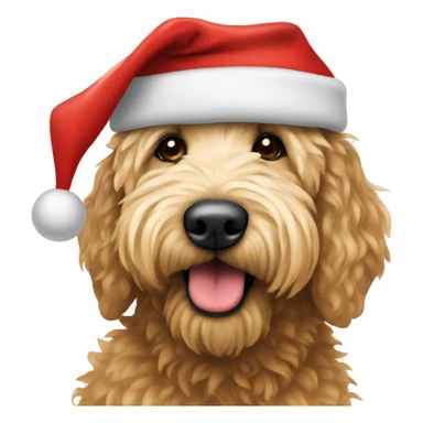 Golden doodle wearing a Santa hat sticker