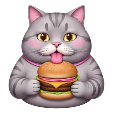 Grey fat cat eating a burger sticker