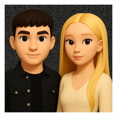 Slightly increase the volume of the upper body of the girl, significantly spread them apart from each other, make the skin color the same for both characters, keep the cartoon style as in the reference image. sticker