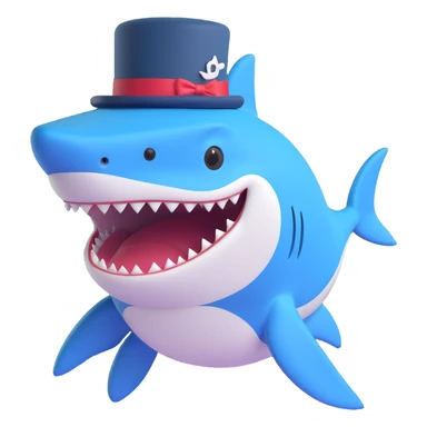 cute shark in a formal top hat, friendly expression sticker