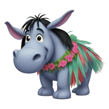 Eeyore wearing a hula skirt sticker