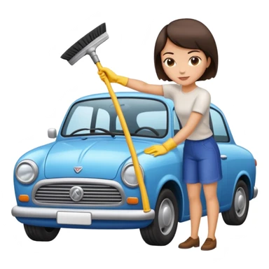short hair brunette cleaning a car sticker