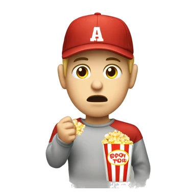 angry caucasian boy in cap eating popcorn sticker