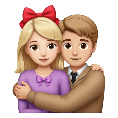(Brown hair white girl) hugging blonde man with bows sticker