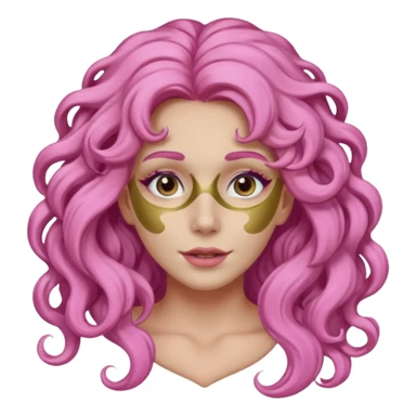 pink haired very long curly haired woman with full full face clay mask sticker