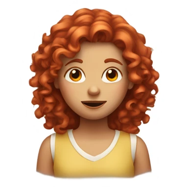 A curly red headed girl with a middle part shrugging sticker