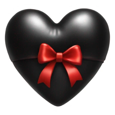 Shiny Black heart wrapped in red bow, realistic sticker