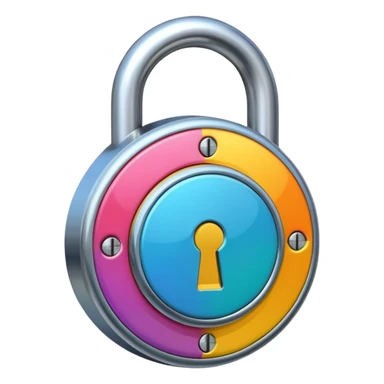 A lock emoji, minimal and colorful with clear outlines, rounded or circular shape sticker