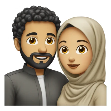 Woman wear hijab with her white husband black curly hairs sticker