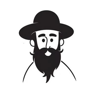 hand-drawn doodle of a Jewish Haredi man with black hat, beard, and payot, simple lines sticker