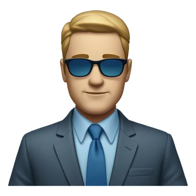 White Square face, sharp features, clean-shaven, and a confident, relaxed expression. Wears a blue shirt and tie with sunglasses, standing casually by the water, giving off a stylish and modern vibe. sticker