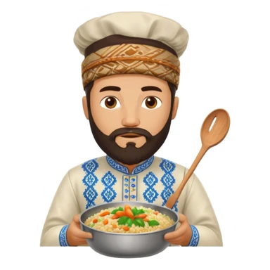 uzbek bearded man with national outfit cooking pilaf sticker