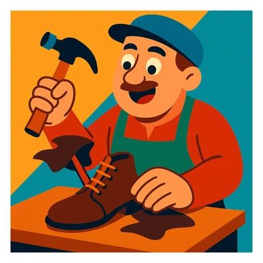 shoemaker with a hammer and leather, vibrant toon style sticker