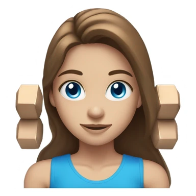 girl with long brown hair,  bright blue eyes, lifting weights sticker