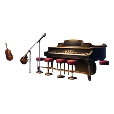 jazz nightclub with stage, microphone, and city lights sticker