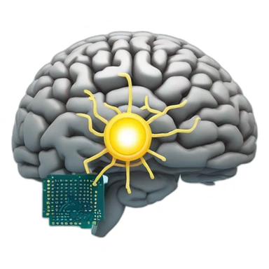 Brain with glowing neurons and computer chip on top sticker