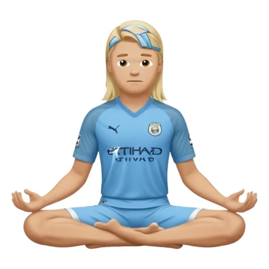 Erling Haaland long hair doing the lotus position Manchester city  sticker