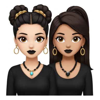 Boujy baddie best friends, trendy heavy makeup both dark hair one light skinned and one mocha brown pretty hair style both wearing black and earrings and necklace  sticker