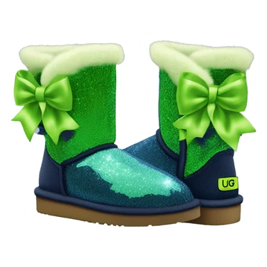 Realistic navy blue Sparkle glitter and fur Ugg boots with lime green bow. sticker
