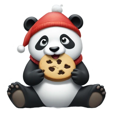 panda eating a cookie on a snowy christmas day sticker