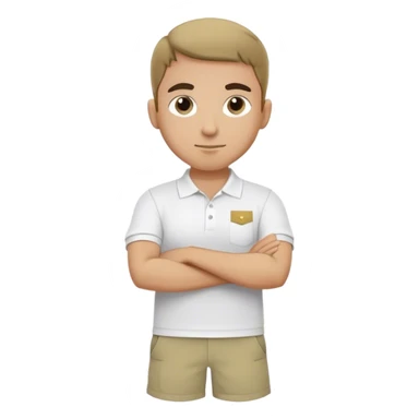 Pool attendant. white polo shirt. khaki shorts. Arabic. Arms crossed sticker