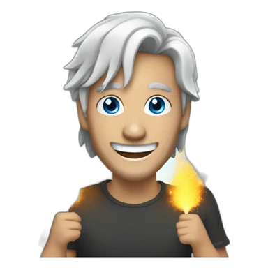 30 years old smiling man with Grey long hair man with blue eyes doing fireshow sticker