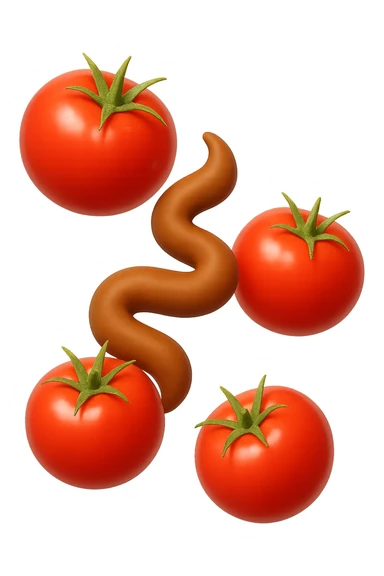 emoji stile iphone di pomodori che fluttuano in aria con colon attorcigliato intorno, iperrealistico 4k, isolato su sfondo bianco sticker