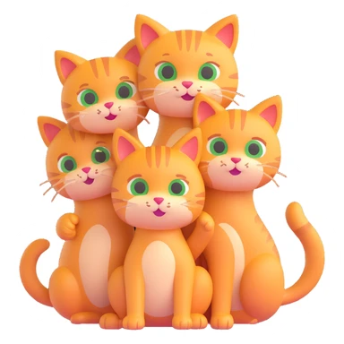 three cats together, each with a unique pose, friendly 3D emoji style sticker