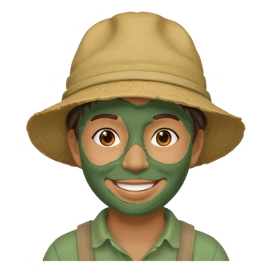 messy green full face clay mask and tourist hat  sticker