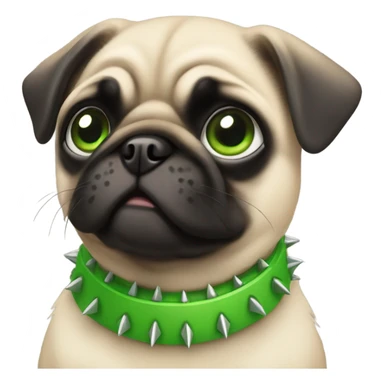 Baby pug with big green eyes and spikey green collar  sticker