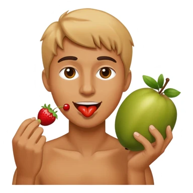 person eating fruit sticker