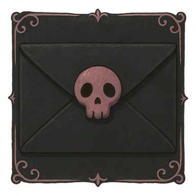 gothic envelope, black and pink, ghibli style sticker