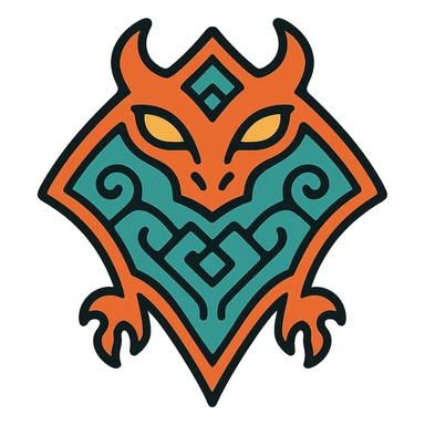Argonian symbol from The Elder Scrolls Online, stylized, intricate, tribal, reptilian motifs, ancient fantasy game icon sticker