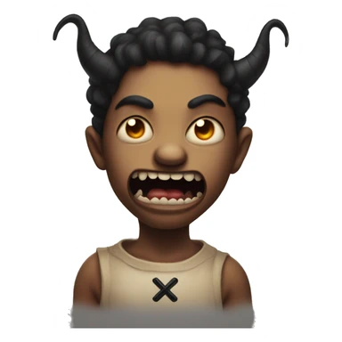 A little demon draw like a child with a big mouth and cross eyes  sticker