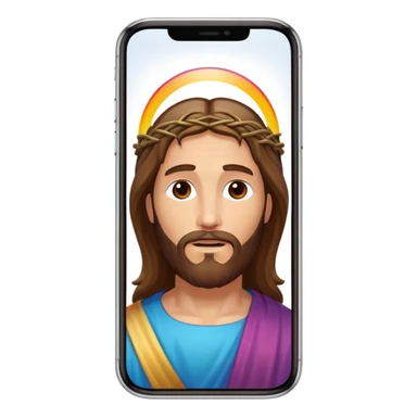 iPhone screen with a classic depiction of Jesus sticker